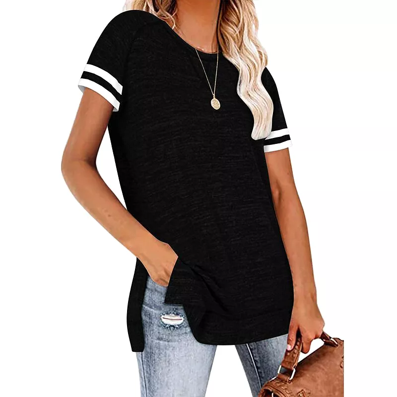 Haute Edition Women's Side Slit Varsity Stripe T-Shirt