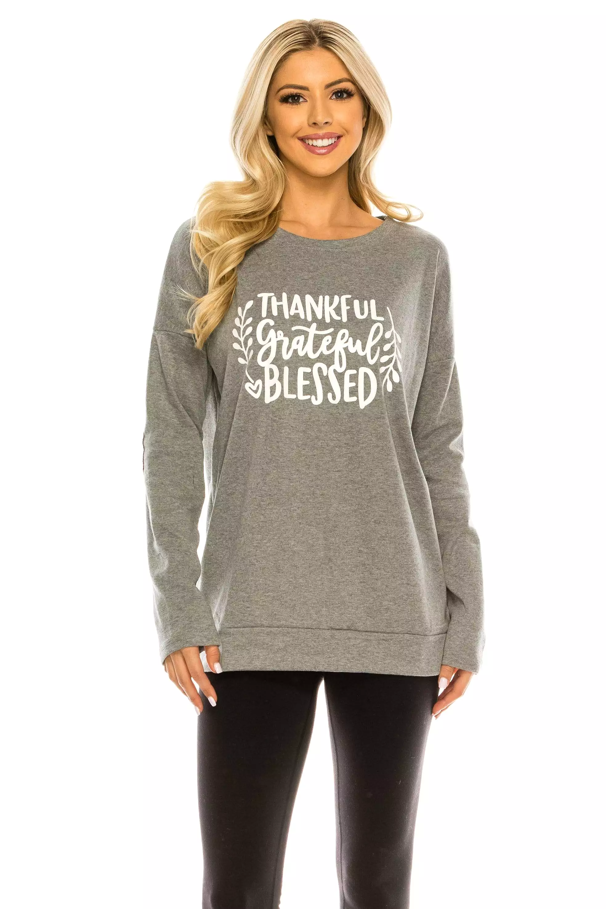 Haute Edition Women's Thanksgiving Tunic Elbow Patch Graphic Tees