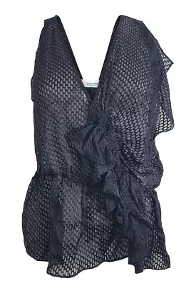 IRO Ilen Black Silk Mix Sleeveless Sheer Blouse (FR 40)