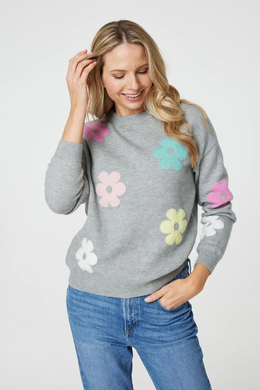 Izabel London – Floral Long Sleeve Knit Pullover