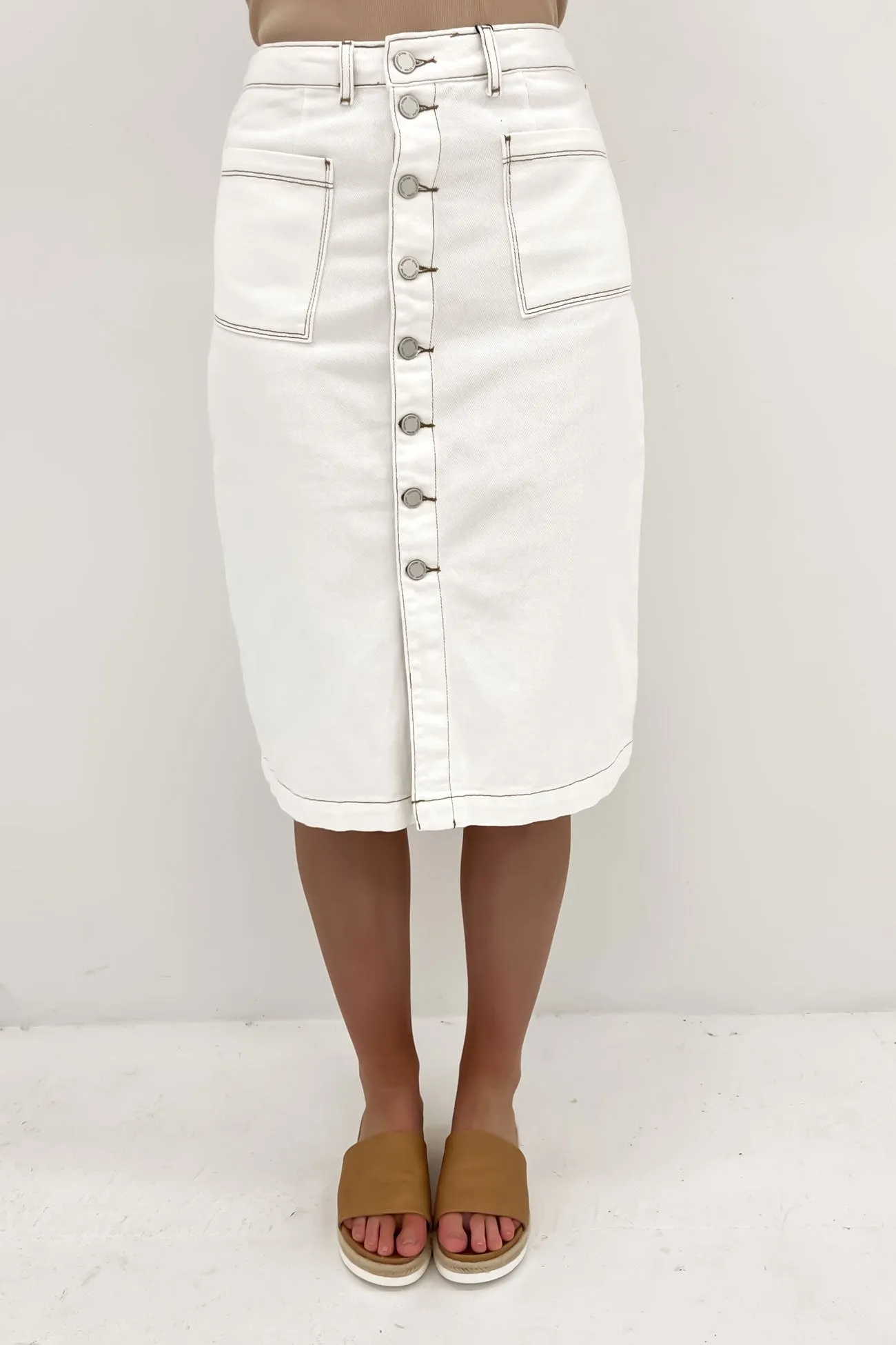 Kaydyn Denim Midi Skirt White