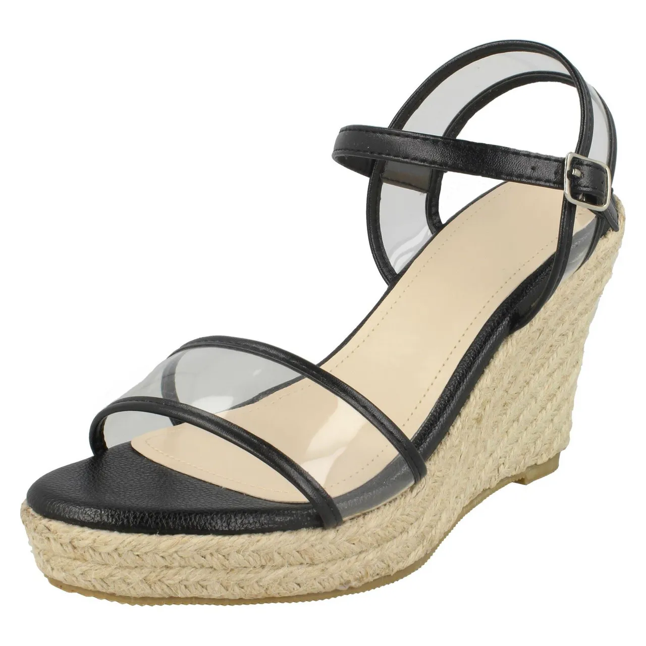 Ladies Savannah Transparent Strap Wedges F10894