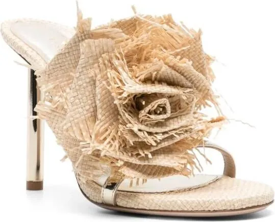 Le Silla Rose 112mm raffia mules Neutrals