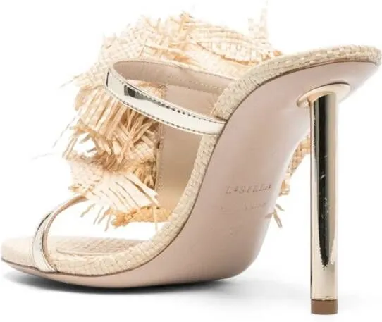 Le Silla Rose 112mm raffia mules Neutrals