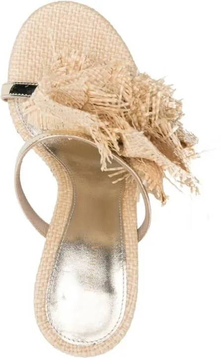 Le Silla Rose 112mm raffia mules Neutrals