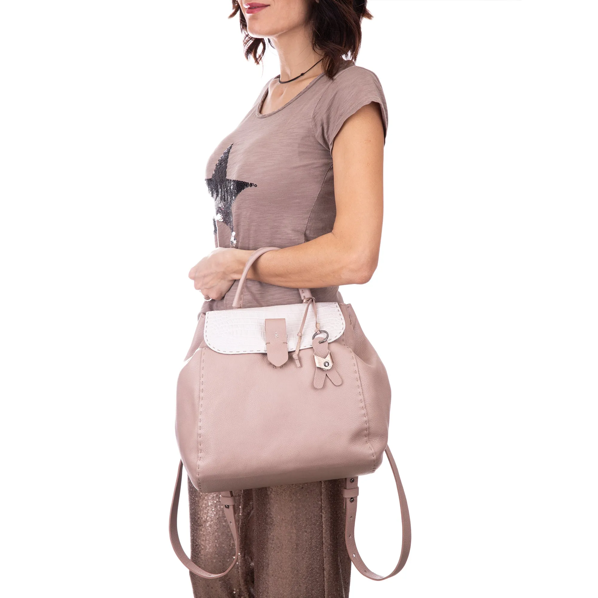 Lia Backpack L Cervo/Printed Croco Pink