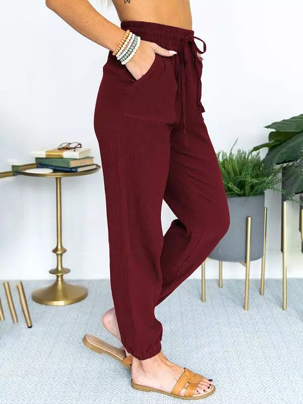 Linen Drawstring Women Jogger Pants