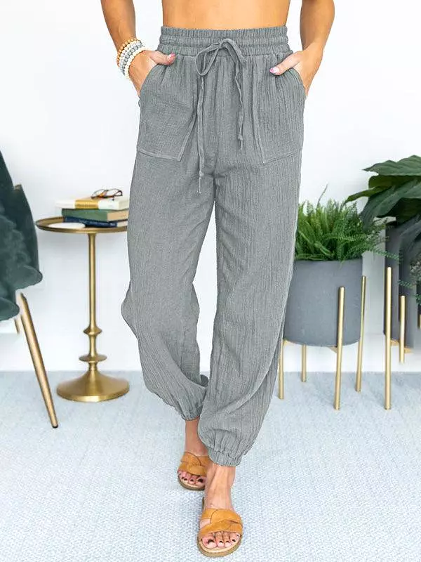 Linen Drawstring Women Jogger Pants