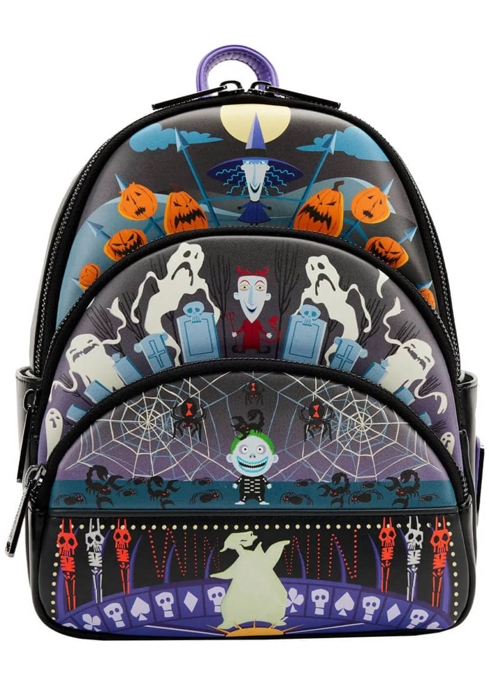 Loungefly Disney Nightmare Before Christmas Triple Pocket Lock Shock Barrel Oogie Boogie Backpack