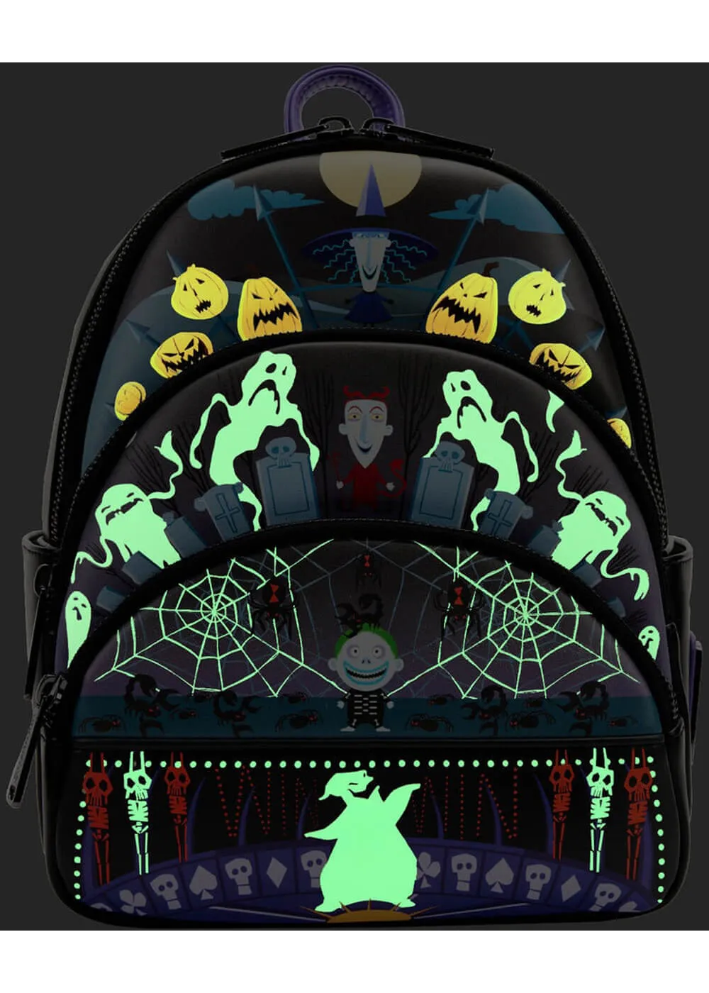 Loungefly Disney Nightmare Before Christmas Triple Pocket Lock Shock Barrel Oogie Boogie Backpack