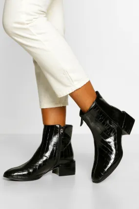 Low Block Heel Zip Side Shoe Boot