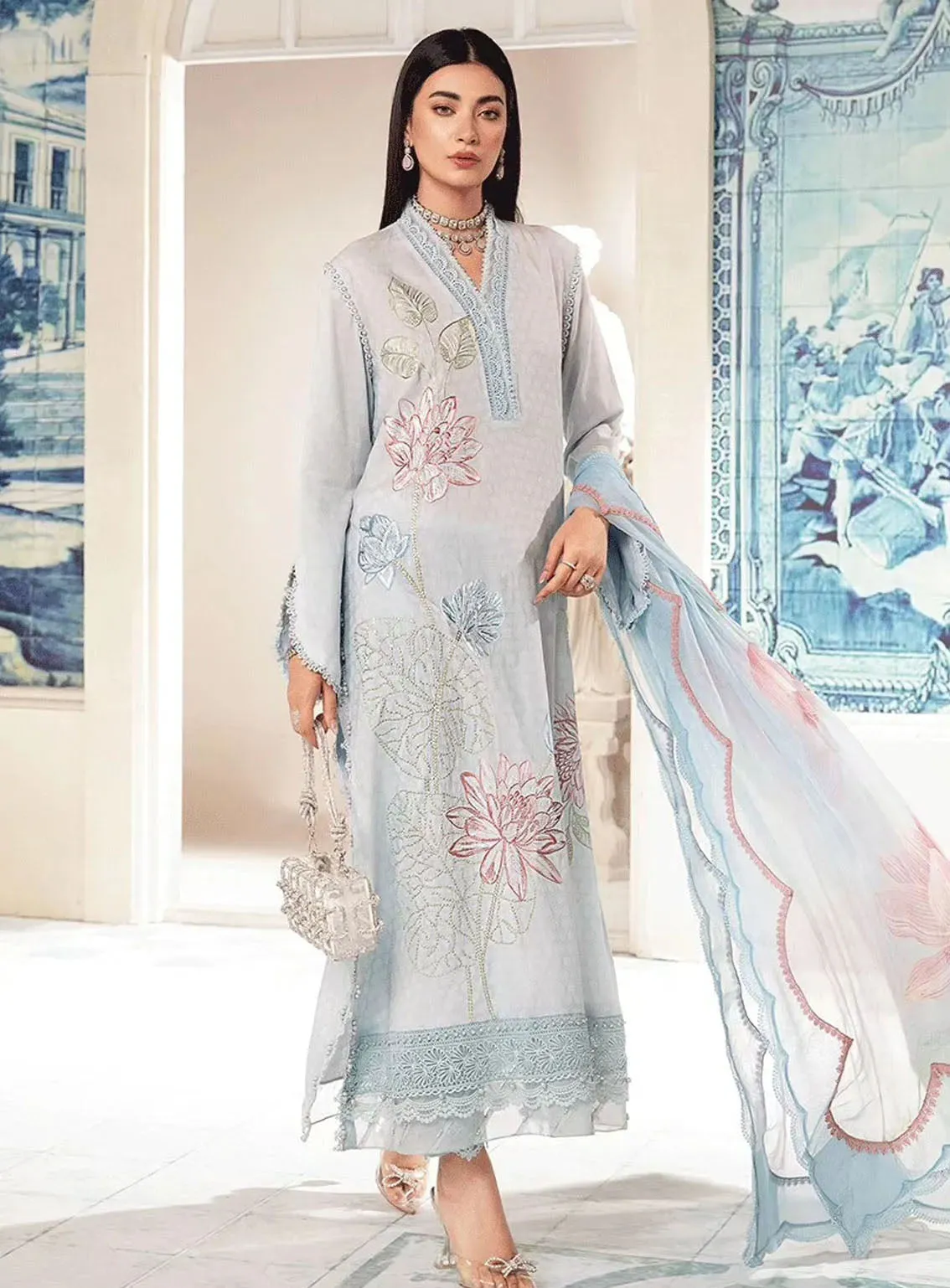 M Prints By Maria B Eid Embroidered Lawn 3 Piece Unstitched Suit MB24E2 1B