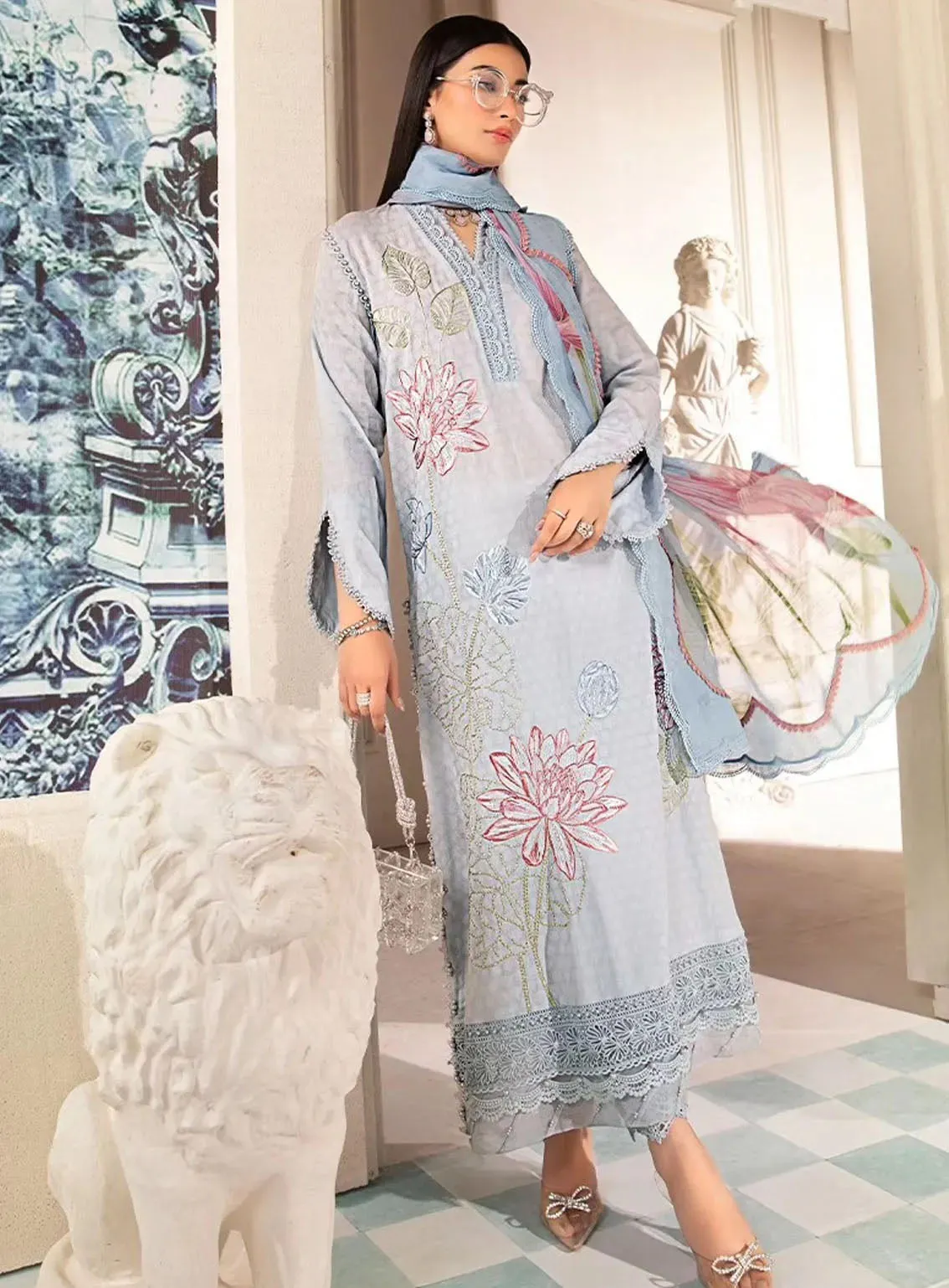 M Prints By Maria B Eid Embroidered Lawn 3 Piece Unstitched Suit MB24E2 1B