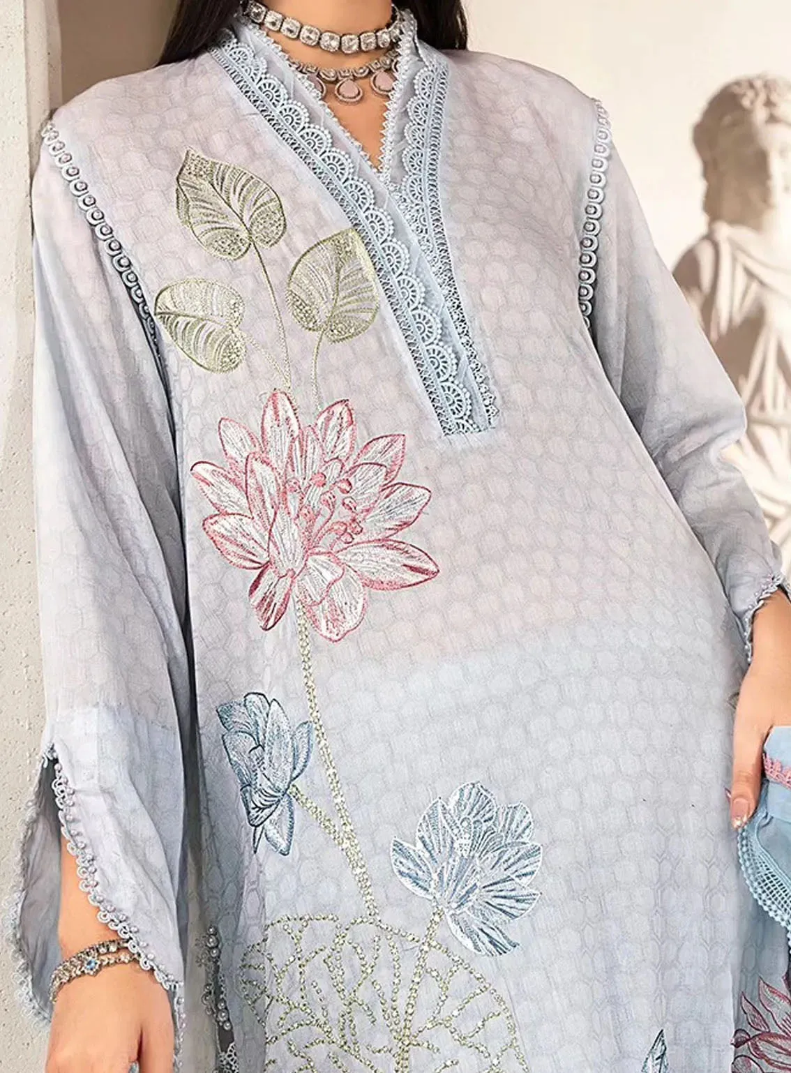 M Prints By Maria B Eid Embroidered Lawn 3 Piece Unstitched Suit MB24E2 1B