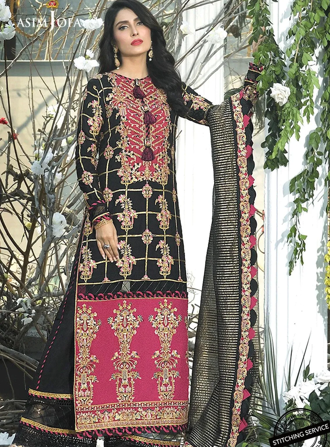 Mahsa By Asim Jofa Embroidered Silk Unstitched 3 Piece Suit - AJ21MF-01