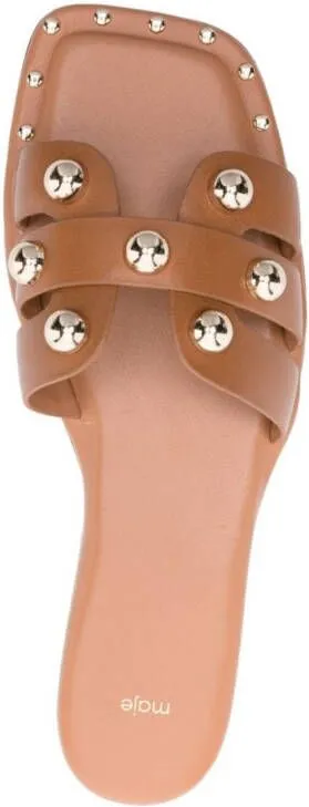 Maje stud-embellished leather mules Brown