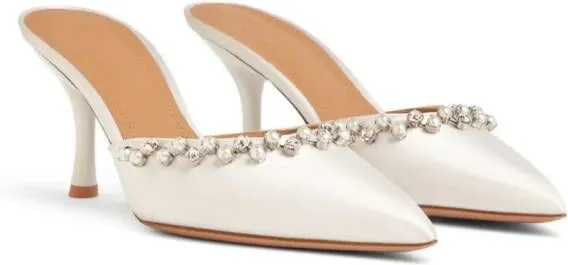 Malone Souliers Gwyn crystal-embellished satin mules White