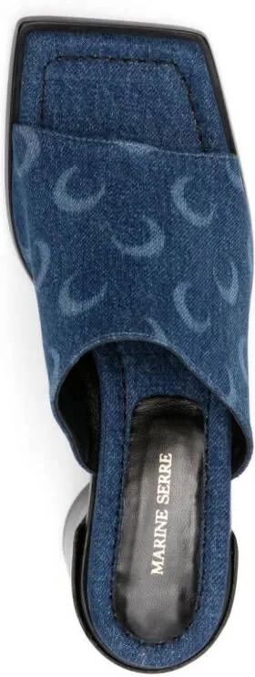 Marine Serre MS regenerated-denim mules Blue