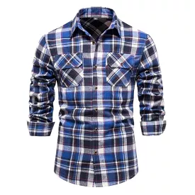 Men's Blue Color Check Full Sleeve Shirt X4658268