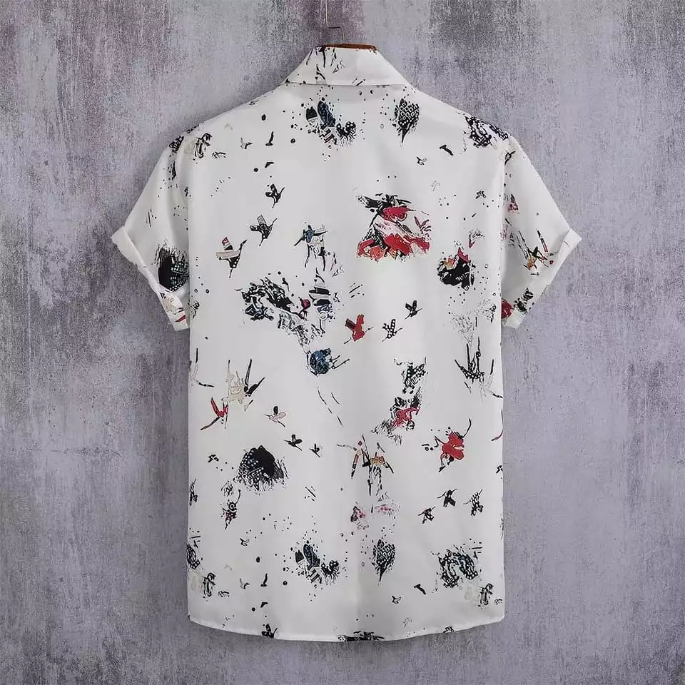 Men's Fashion White Collar Printed Shirt X1597175