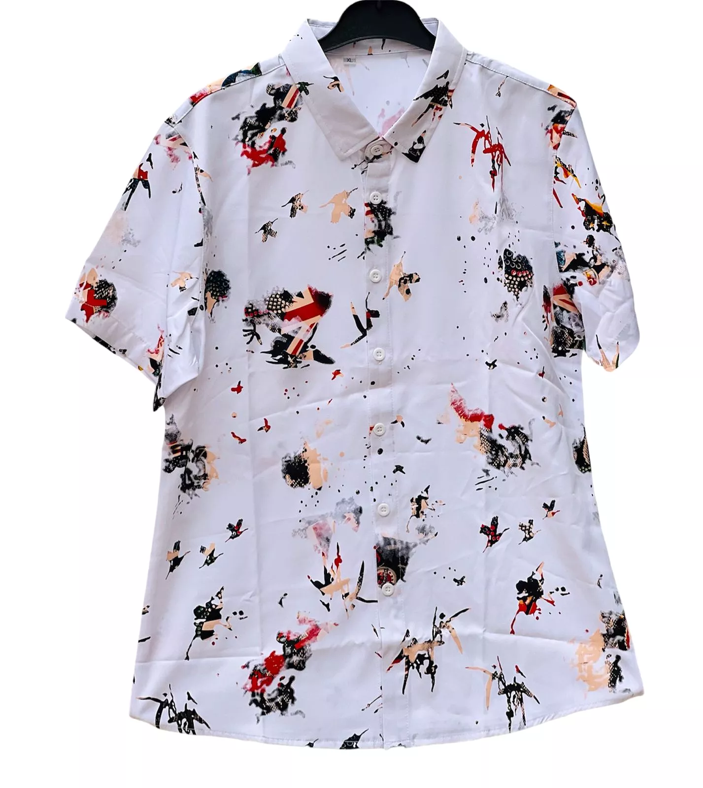 Men's Fashion White Collar Printed Shirt X1597175