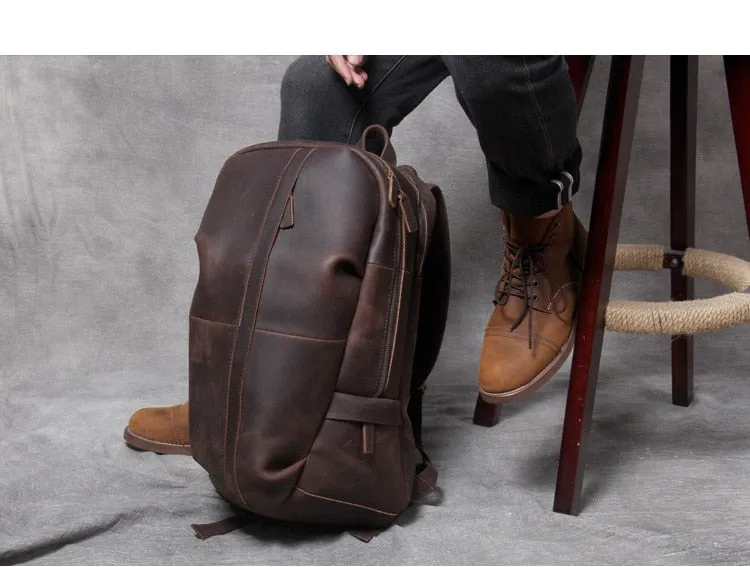 Men's Vintage Genuine Leather Large-capacity Laptop Travel Backpack