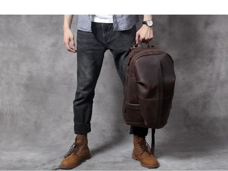 Men's Vintage Genuine Leather Large-capacity Laptop Travel Backpack