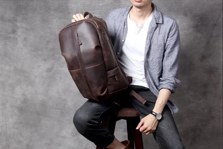 Men's Vintage Genuine Leather Large-capacity Laptop Travel Backpack