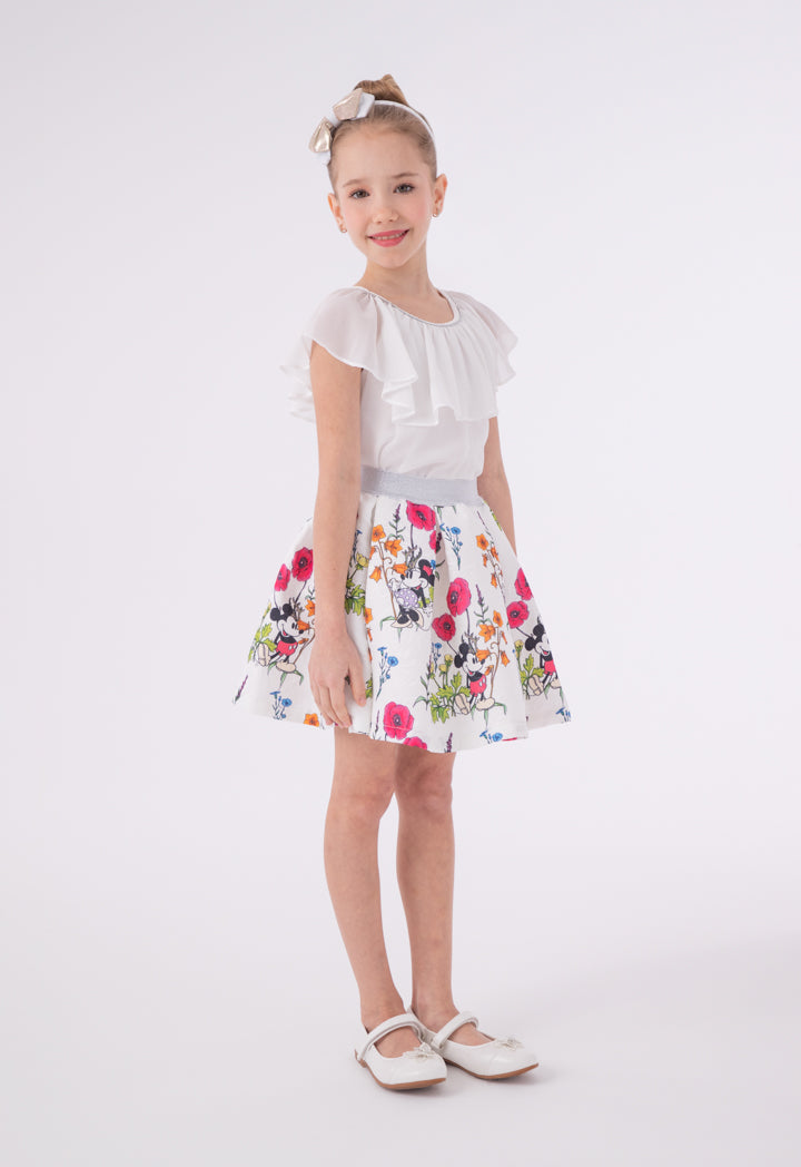 Mickey Mouse Ruffle Overlay Blouse And Jacquard Skirt Set