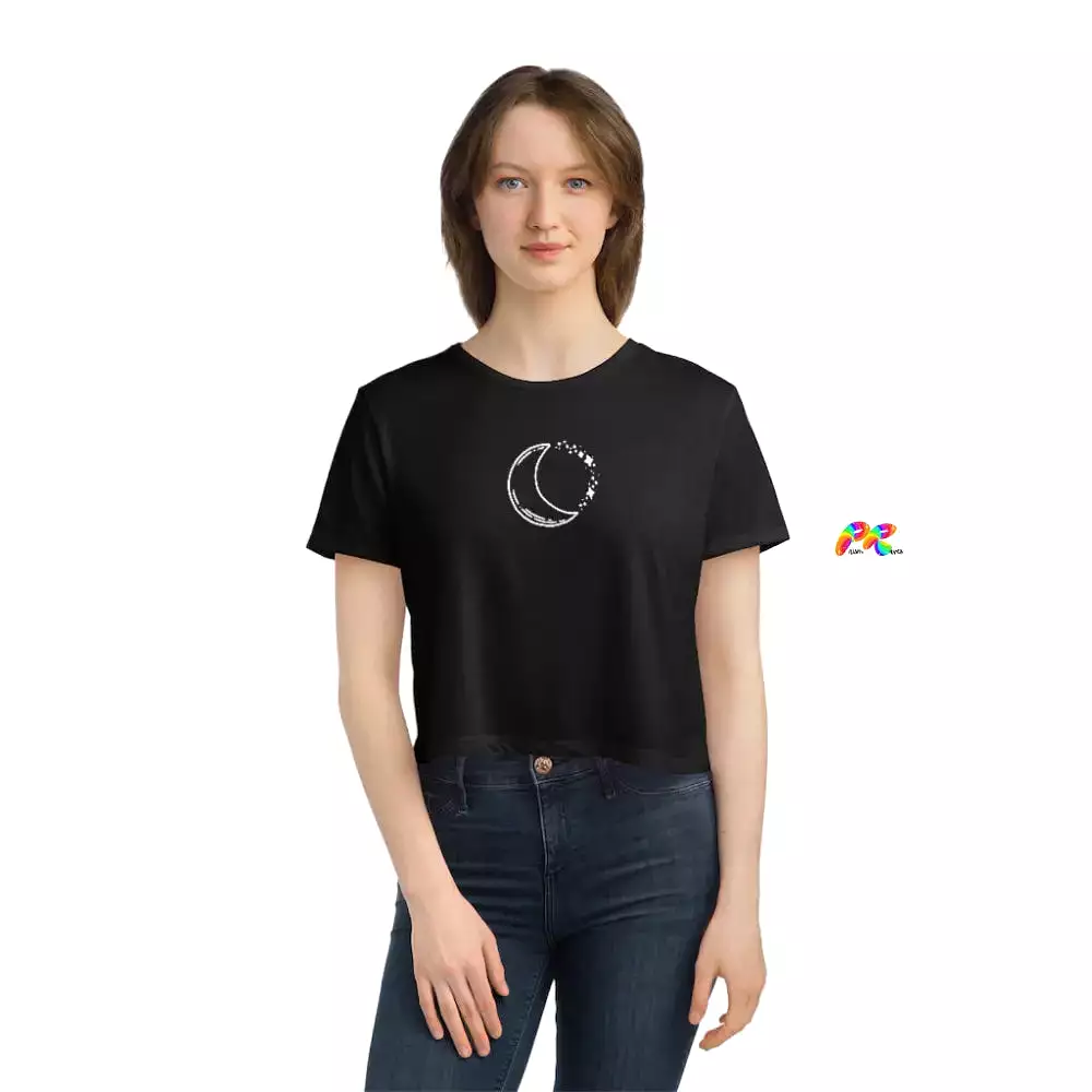 Moon and Stars Women's Flowy Cropped T-Shirt