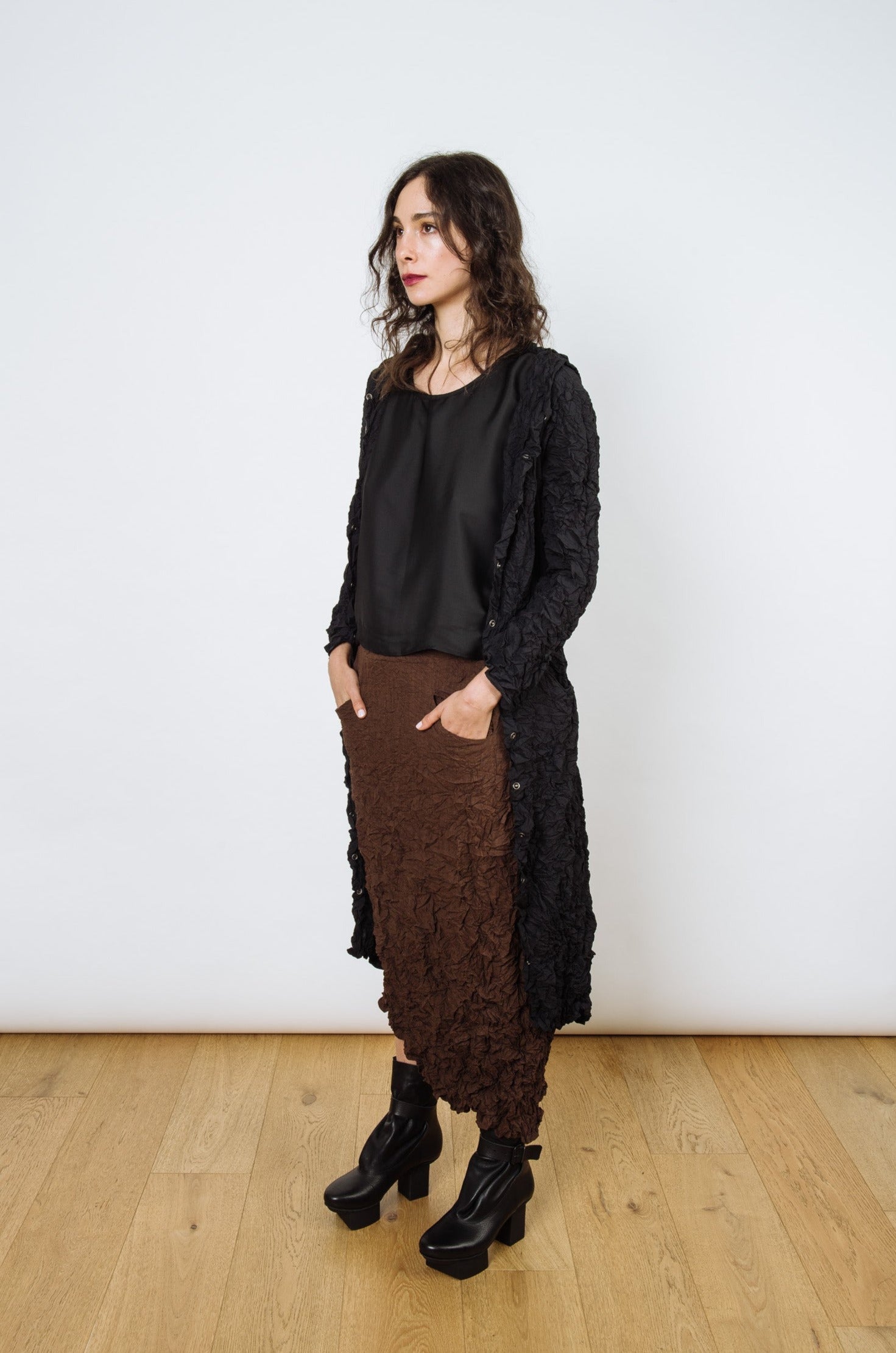 Moth Asymmetrical Long Skirt | Chocolate