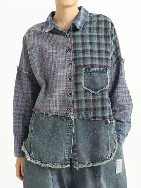 Patchwork Women Turndown Collar Denim Spring Shirt