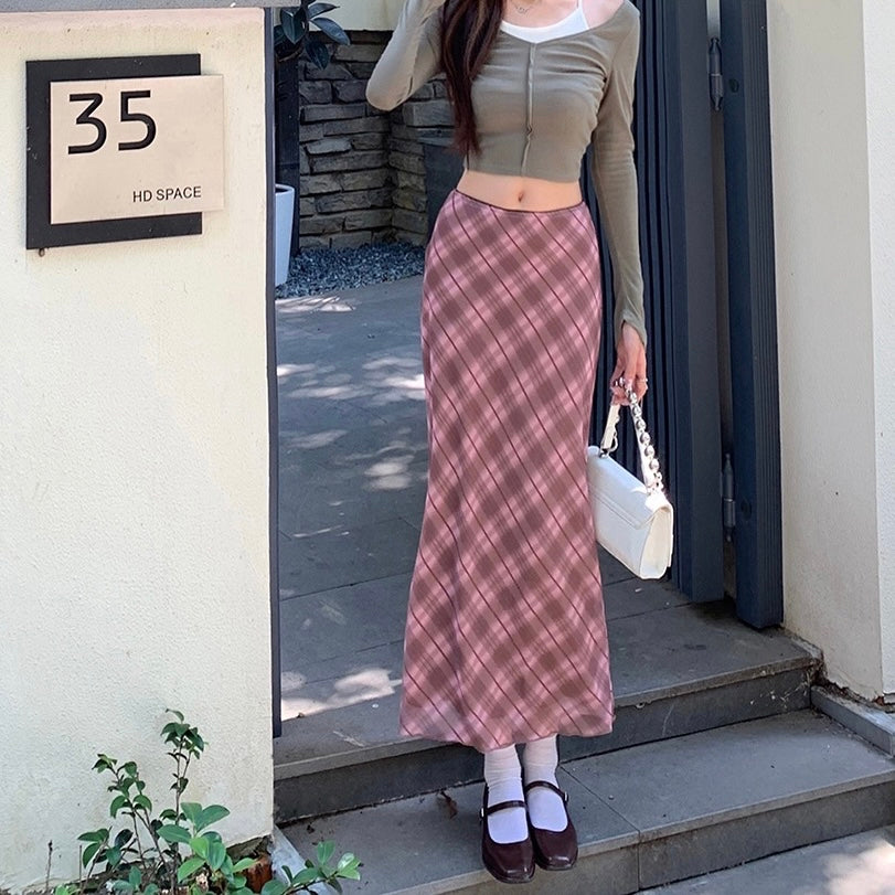 Pink Plaid Maxi Skirt