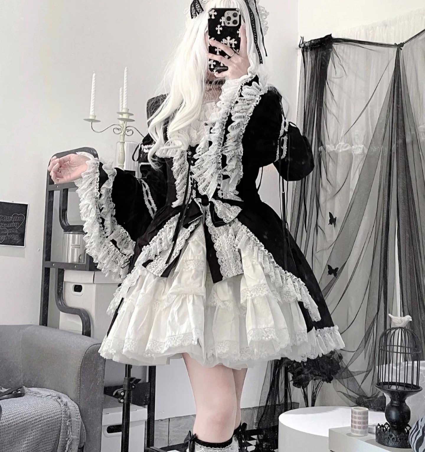 Pre-order size custom available dark night rose goth Lolita dress