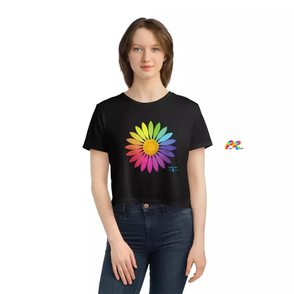 Rainbow Flower Women's Flowy Cropped T-Shirt