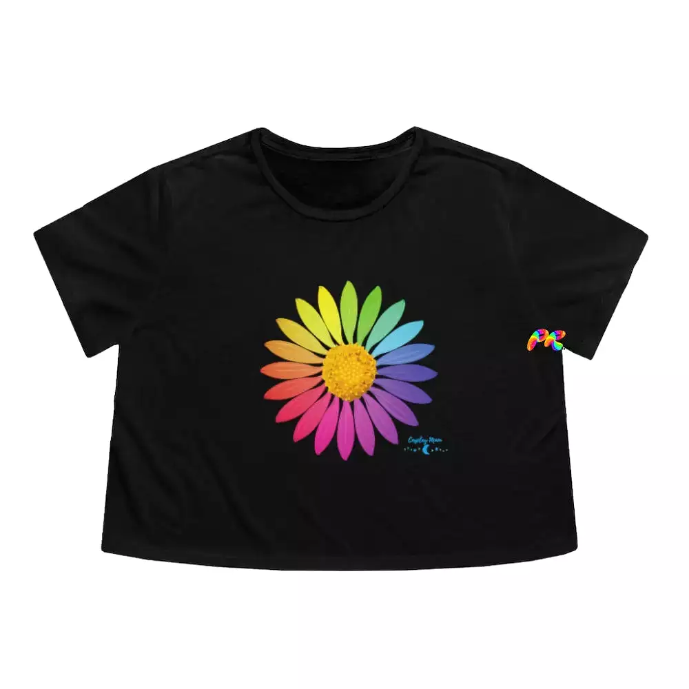 Rainbow Flower Women's Flowy Cropped T-Shirt