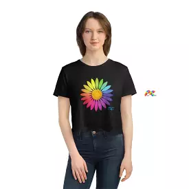 Rainbow Flower Women's Flowy Cropped T-Shirt