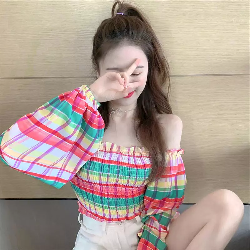 Rainbow Off-The-Shoulder Shirt AD12716