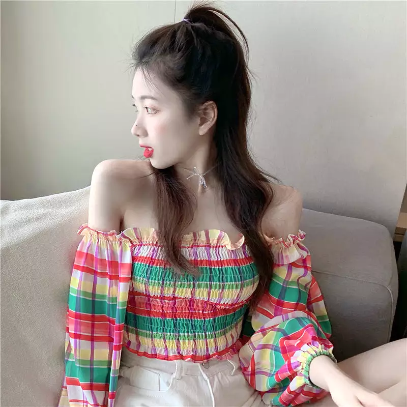 Rainbow Off-The-Shoulder Shirt AD12716