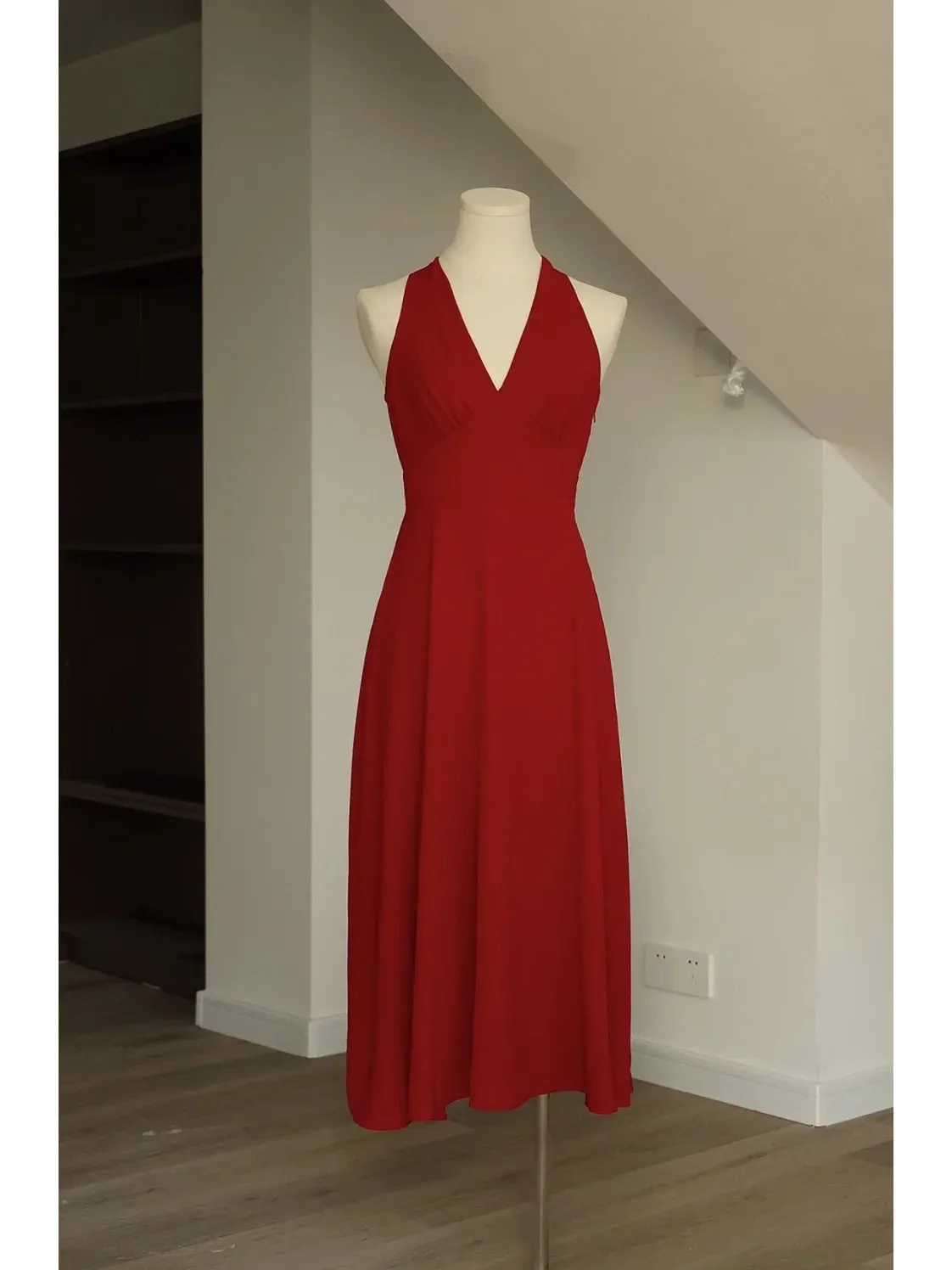 Red Halter Vintage inspired 50s Midi Dress