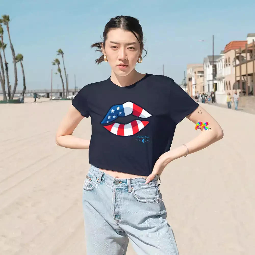 Red White Blue Crop Flowy T-Shirt