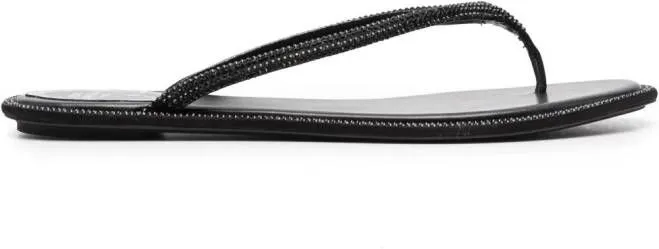 René Caovilla glass crystal-embellishmed leather flip-flops Black