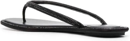 René Caovilla glass crystal-embellishmed leather flip-flops Black