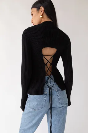 RIBBED SWEATER WITH TIE-BACK DESIGN