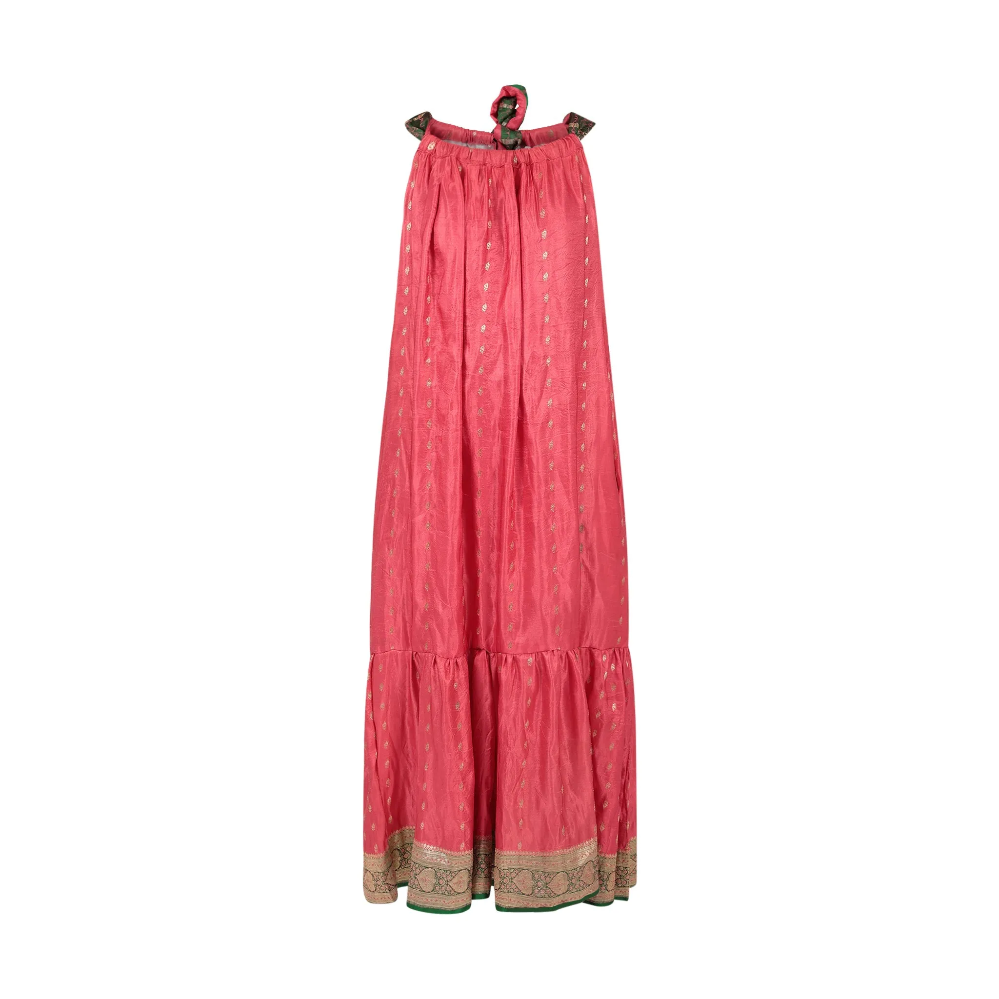 Roosa - Vintage Silk Sari Pink Diamond Maxi Dress