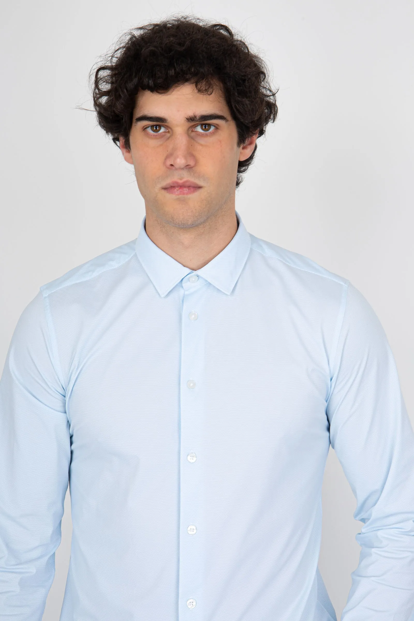 Rrd Camicia Shirt Oxford Jacquard Open Celeste Uomo