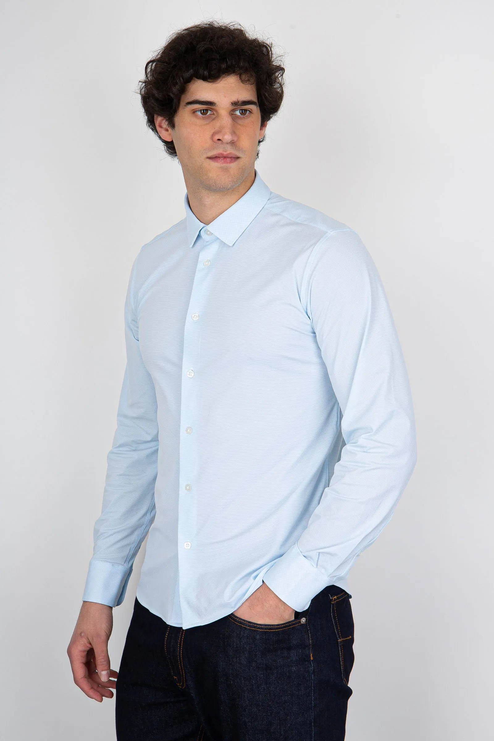 Rrd Camicia Shirt Oxford Jacquard Open Celeste Uomo