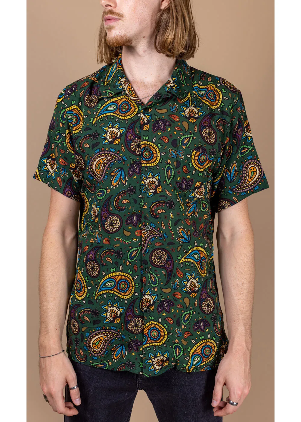 Run & Fly Men's Paisley Rayon Shirt Green