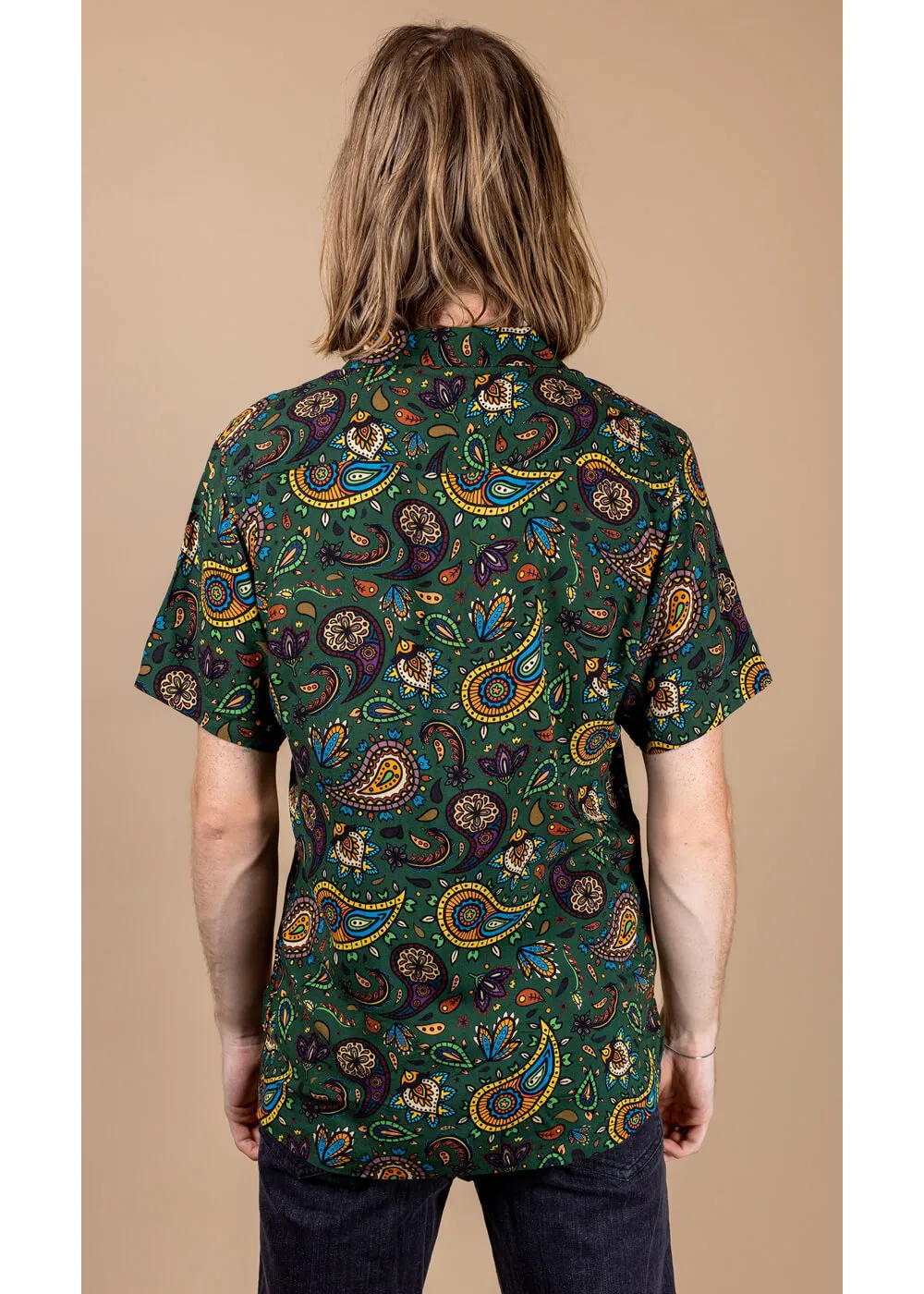 Run & Fly Men's Paisley Rayon Shirt Green