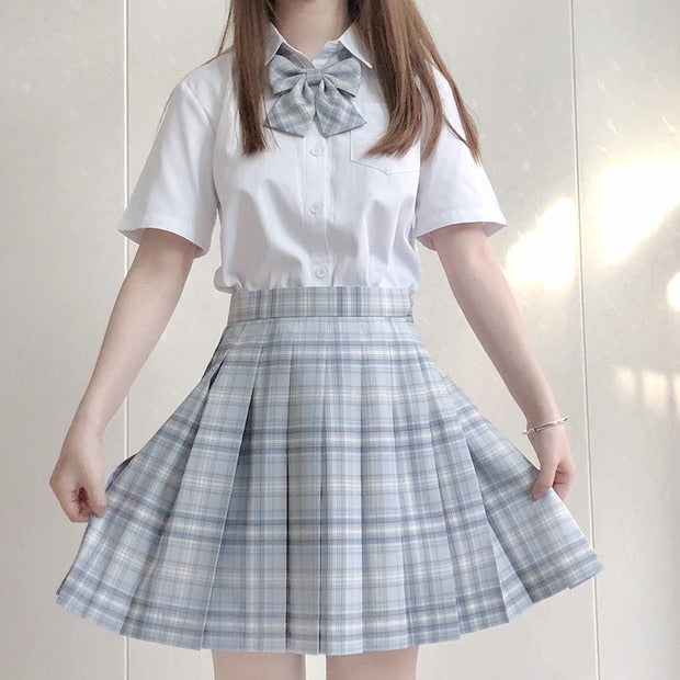 Sea salt white tea skirt plaid pleated jk skirt